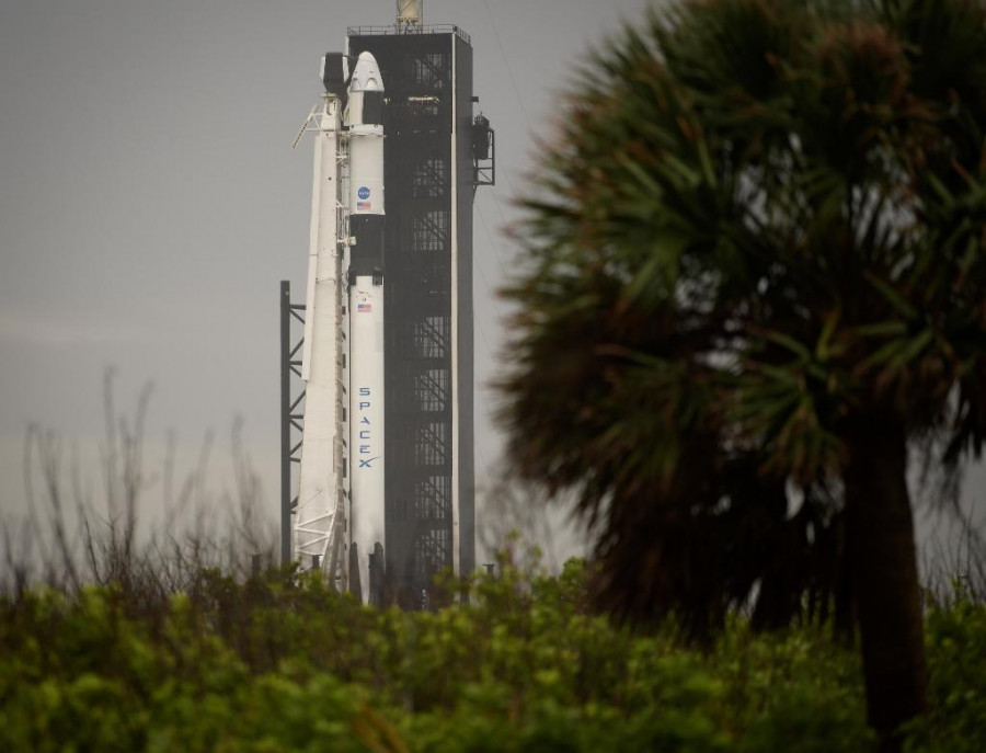 Cohete Falcon 9 antes del lanzamiento. Foto SpaceX.