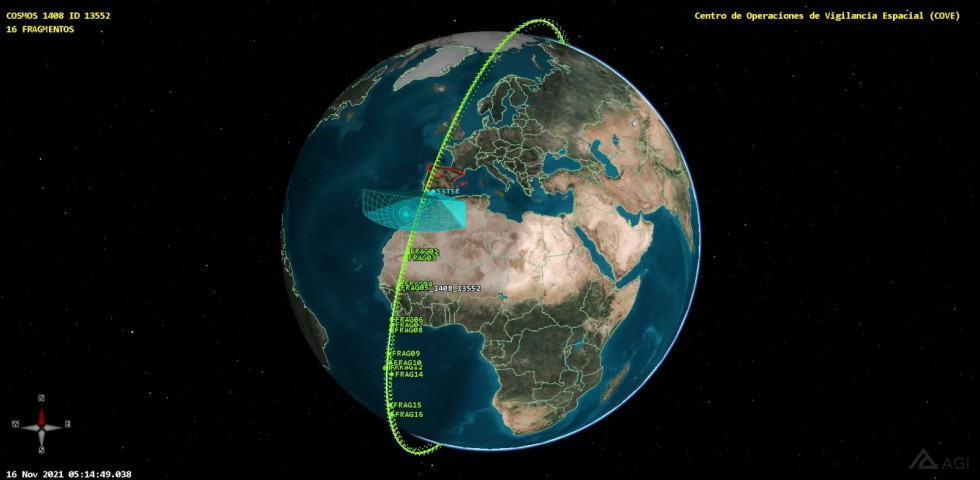Fragmentos del satélite Cosmos captados por el radar español del COVE. Foto Ejército del Aire
