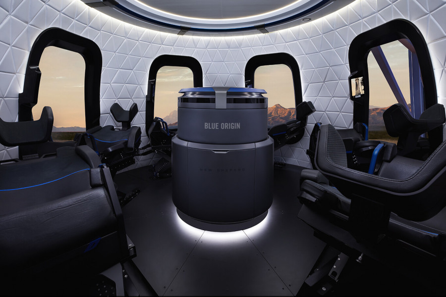Interior de la cápsula. Foto Blue Origin.