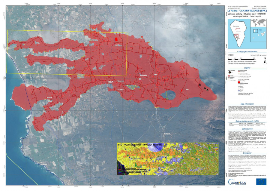 Mapa de La Palma. Foto Copernicus EMS.