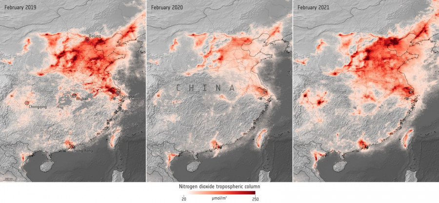 Mapa de dióxido de carbono sobre China. Foto ESA.