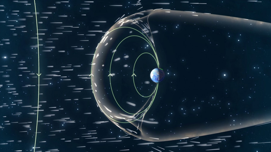 El viento solar interactuando con el campo magnético de la Tierra. Foto SwRI