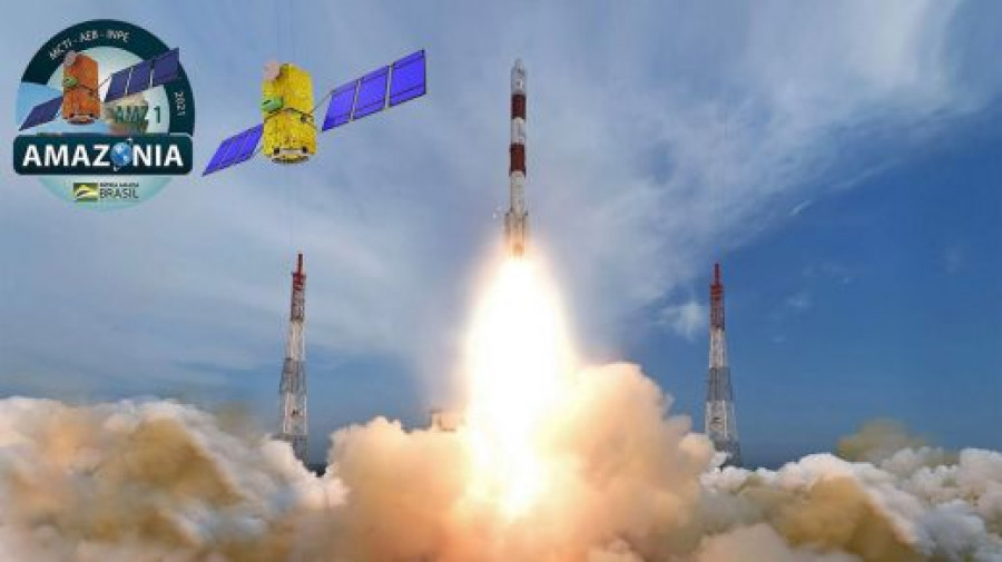 El vehículo de lanzamiento PSLV-C51 partiendo de Sriharikota, India.