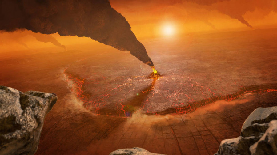 Arte conceptual de volcanes activos en Venus. Foto NASA