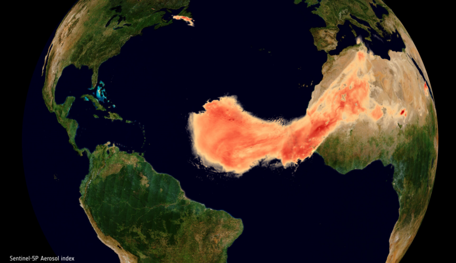 La nube de polvo Godzilla captada por el Sentinel-5P. Foto ESA
