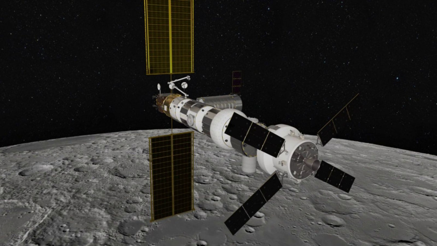 Ilustración de la nave espacial Orion acoplada a Gateway. Foto ESA