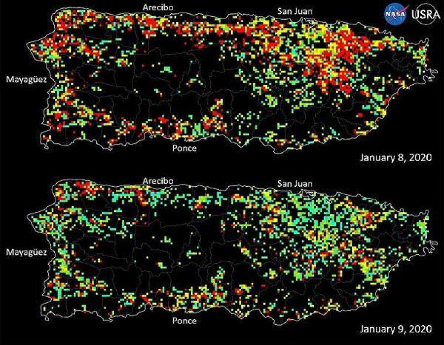 Mapa de daños en Puerto Rico. Foto NASA.