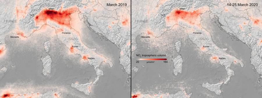Mapa Italia contaminación. Foto ESA.