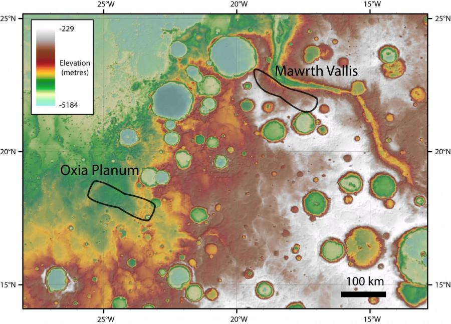 ExoMars landing site candidates elevation