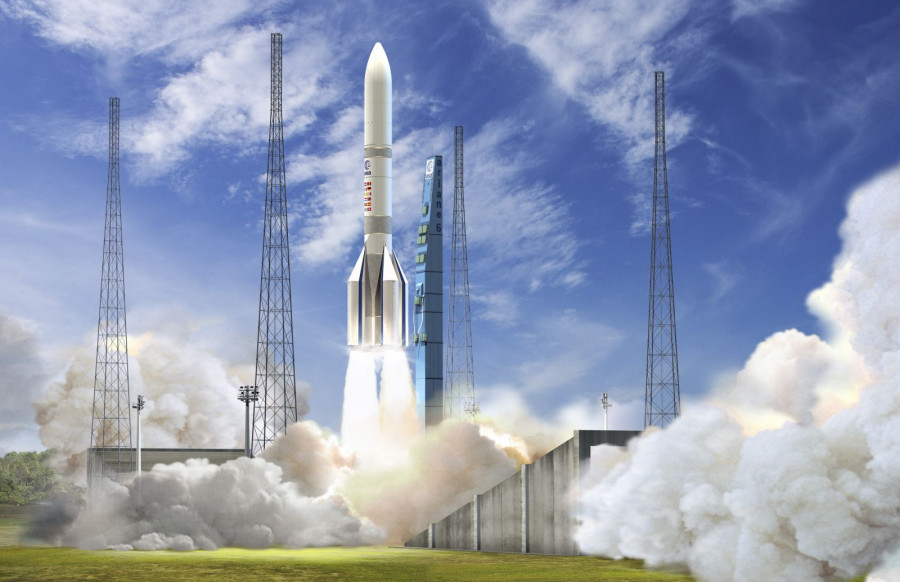 Artist s view of the configuration of Ariane 6 using four boosters A64 ESA