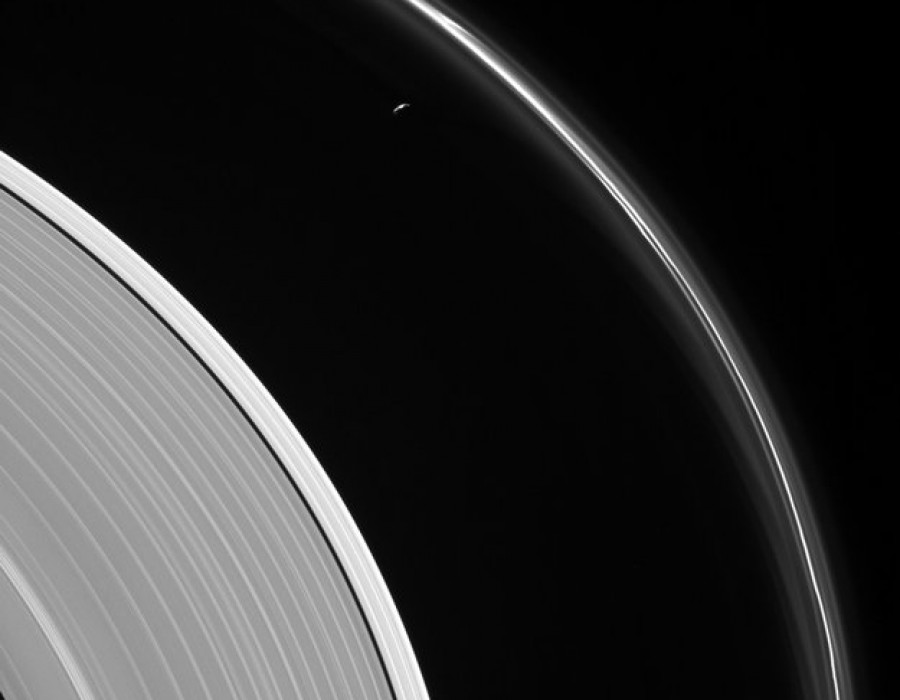 Saturn s rings and Prometheus large
