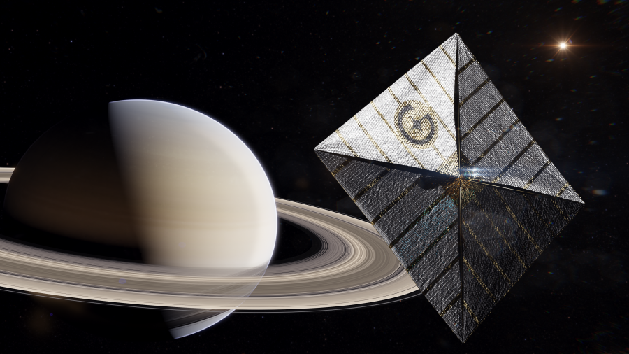 Artist's visualisation of GAMA solar sail   GAMA