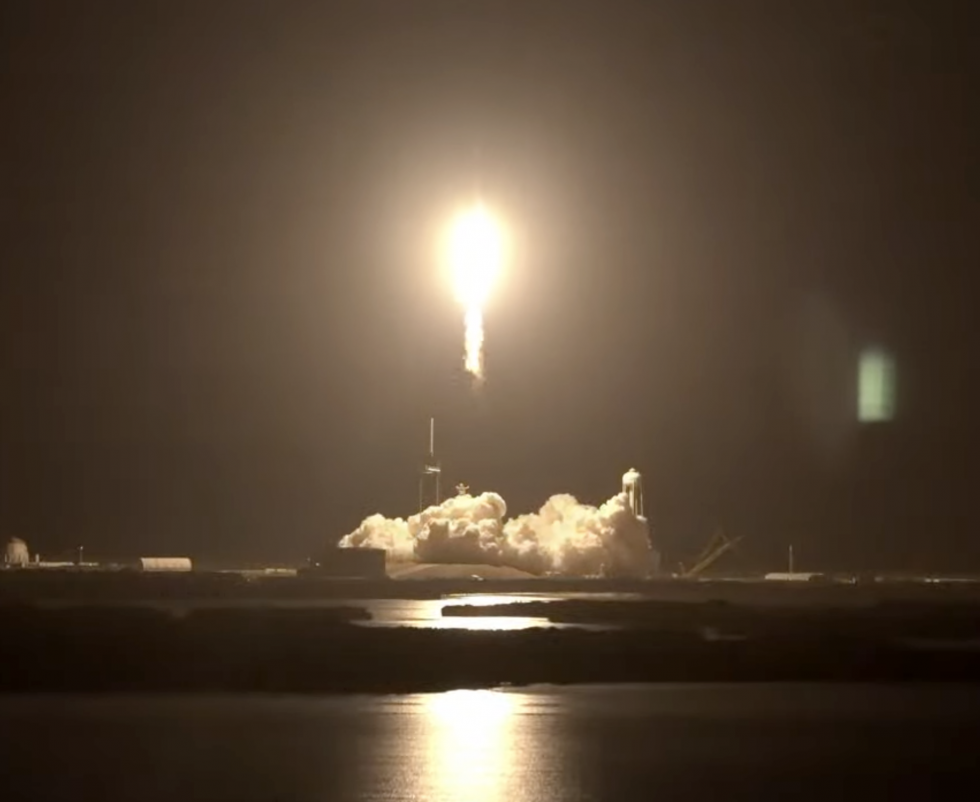 Liftoff of Crew 4 to the International Space Station pillars