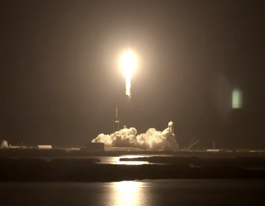 Liftoff of Crew 4 to the International Space Station pillars