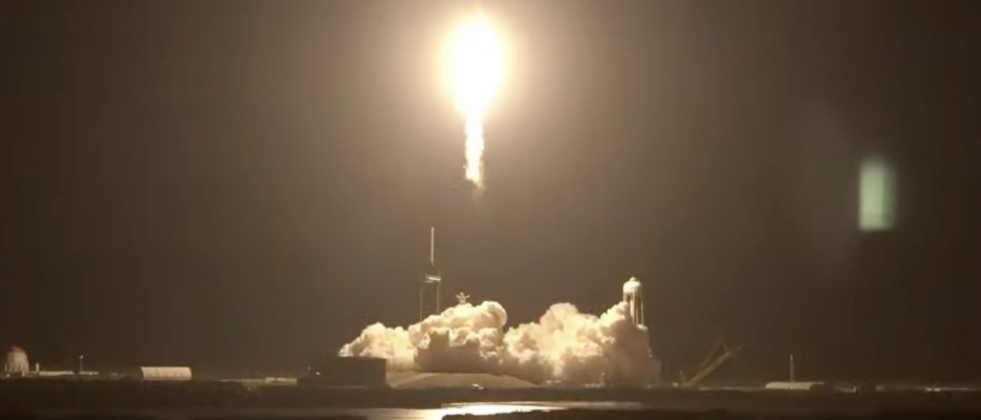 Liftoff of Crew 4 to the International Space Station pillars