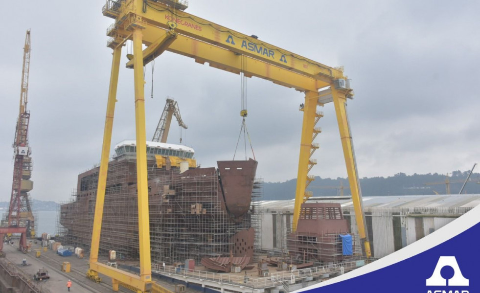 Asmar instala el último bloque del casco del rompehielos Viel de la Armada de Chile