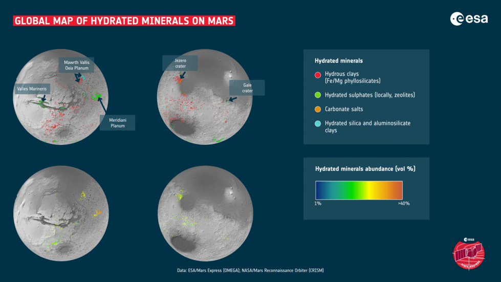 Global map of hydrated minerals on Mars pillars