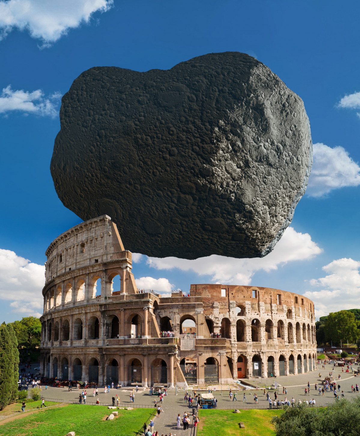 Dimorphos asteroid to scale with Rome s Colosseum pillars