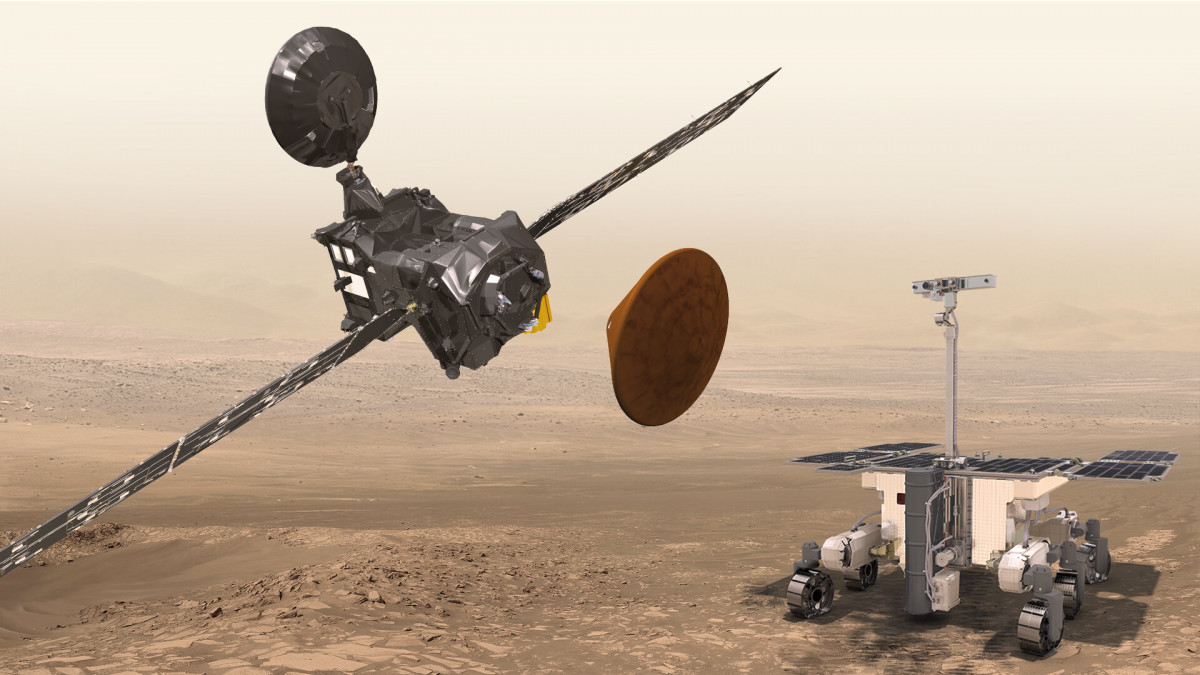 Trace Gas Orbiter Schiaparelli and the ExoMars rover at Mars pillars