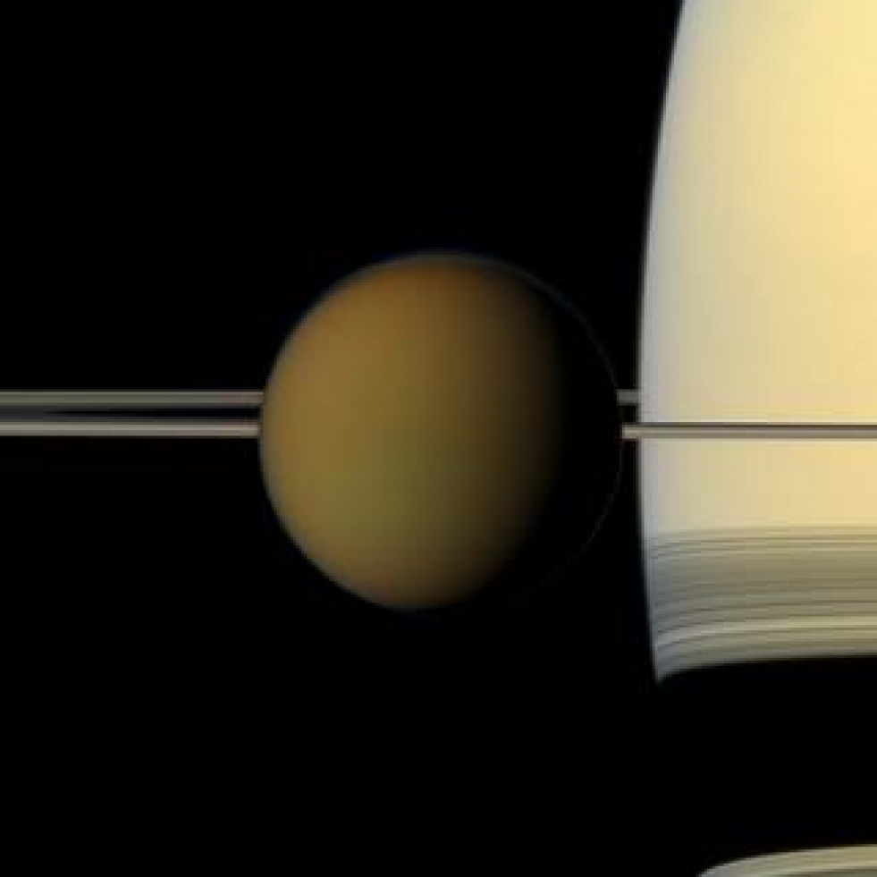 Titan in front of saturn