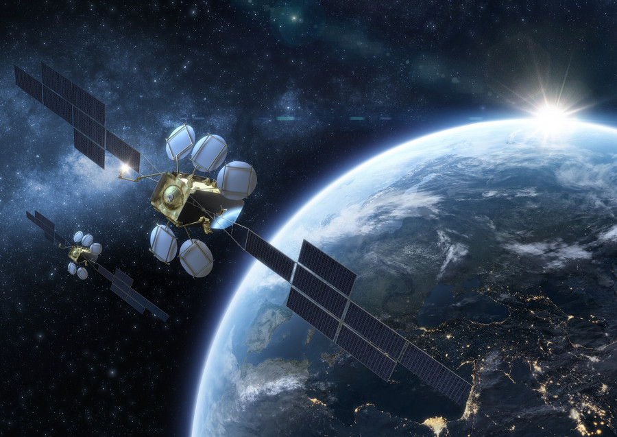 Artists impression of the Eutelsat Hotbird telecommunications satellites pillars
