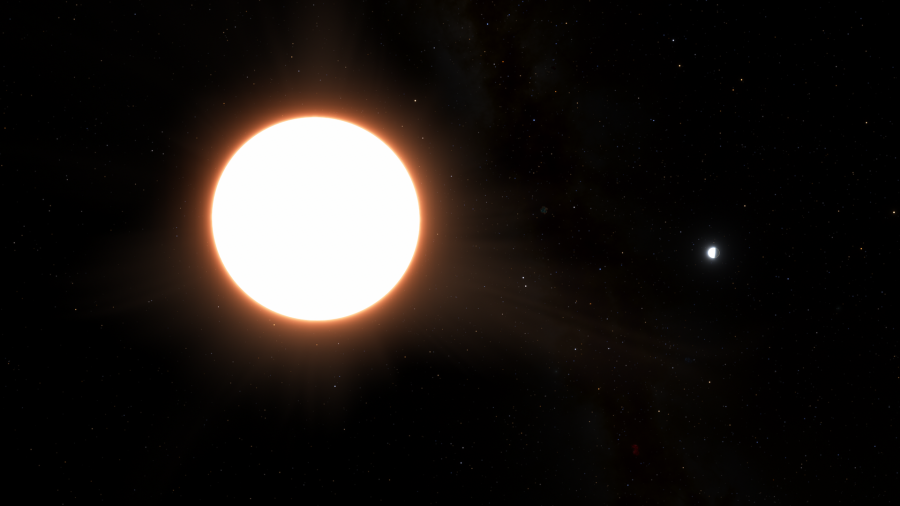 Exoplanet LTT9779 b orbiting its host star pillars