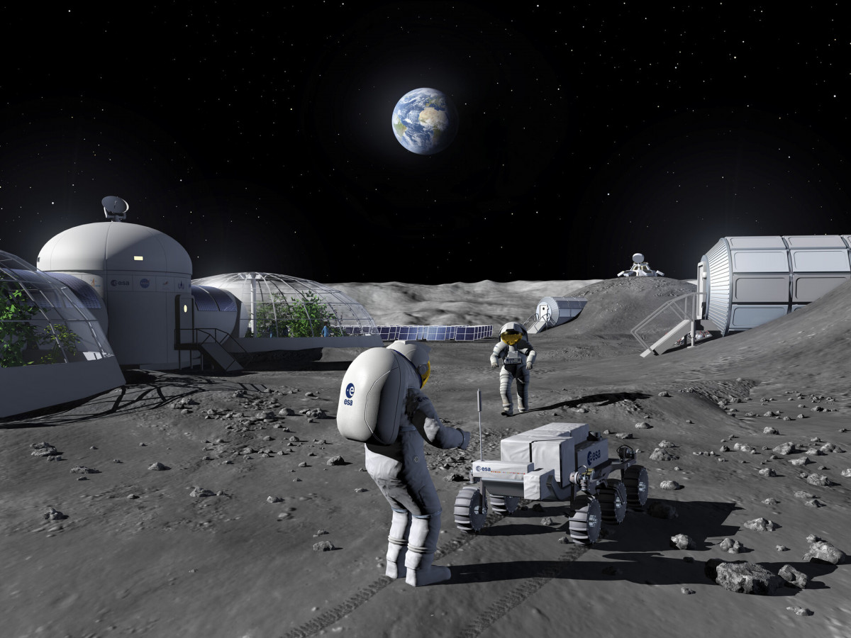 ESA Moon Base Artist impression of prospection activities in a Moon Base pillars