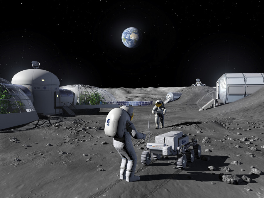 ESA Moon Base Artist impression of prospection activities in a Moon Base pillars