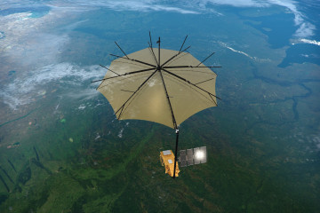 Biomass satellite over forest pillars